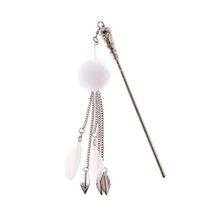 Women's Vintage Feather Long Sweet Hair Boho Long Chain Tassel Hair Style 3