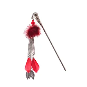 Women's Vintage Feather Long Sweet Hair Boho Long Chain Tassel Hair Style 4