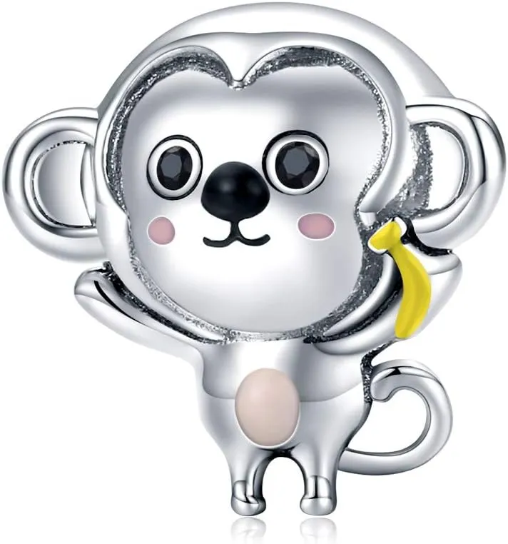 Wonderful Zoo Charm Animal Charm 925 Silver Charm Giraffe,Koala, Elephant Charm fit Pandora Style Bracelet for Animal Lovers (Monkey Bead)