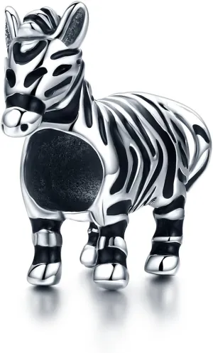 Wonderful Zoo Charm Animal Charm 925 Silver Charm Giraffe,Koala, Elephant Charm fit Pandora Style Bracelet for Animal Lovers (Zebra Bead)