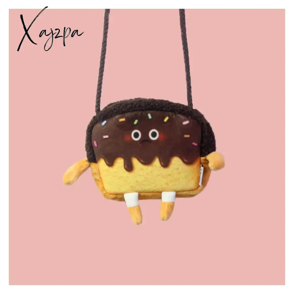 Xajzpa - Creative Bread Toast Plush Shoulder Bag Girls Coin Purse Card Holder Female Casual Cute Cartoon Handbags Storage Crossbody Tote