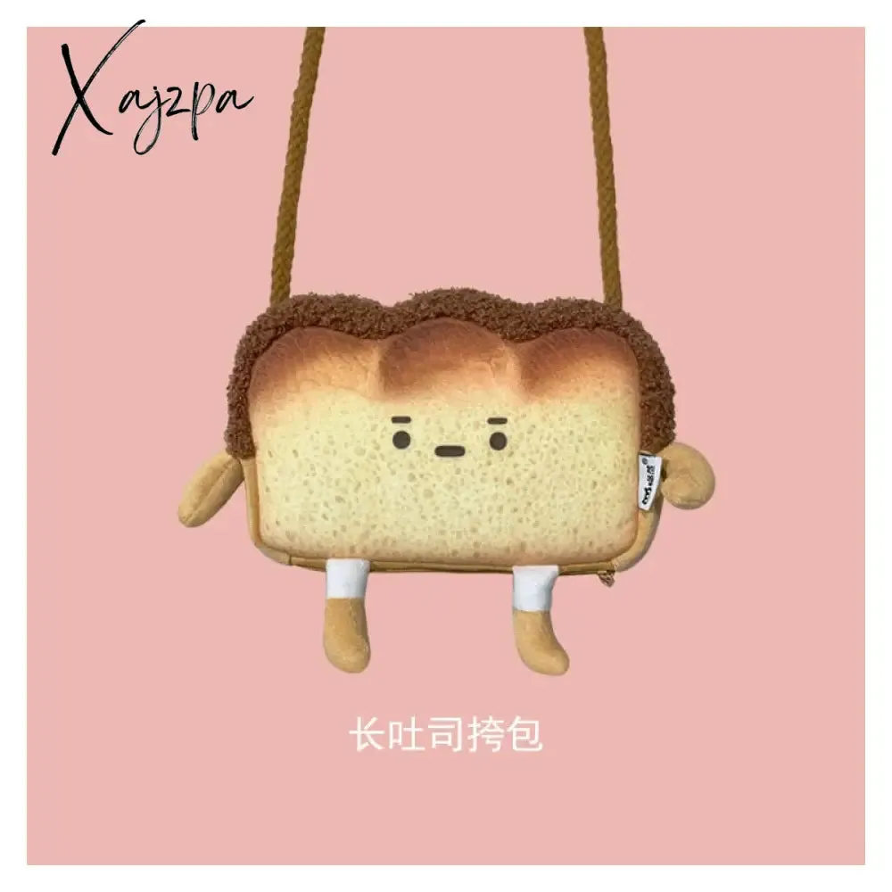 Xajzpa - Creative Bread Toast Plush Shoulder Bag Girls Coin Purse Card Holder Female Casual Cute Cartoon Handbags Storage Crossbody Tote