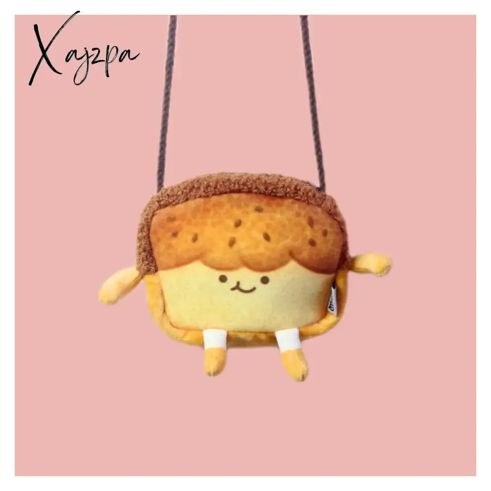 Xajzpa - Creative Bread Toast Plush Shoulder Bag Girls Coin Purse Card Holder Female Casual Cute Cartoon Handbags Storage Crossbody Tote