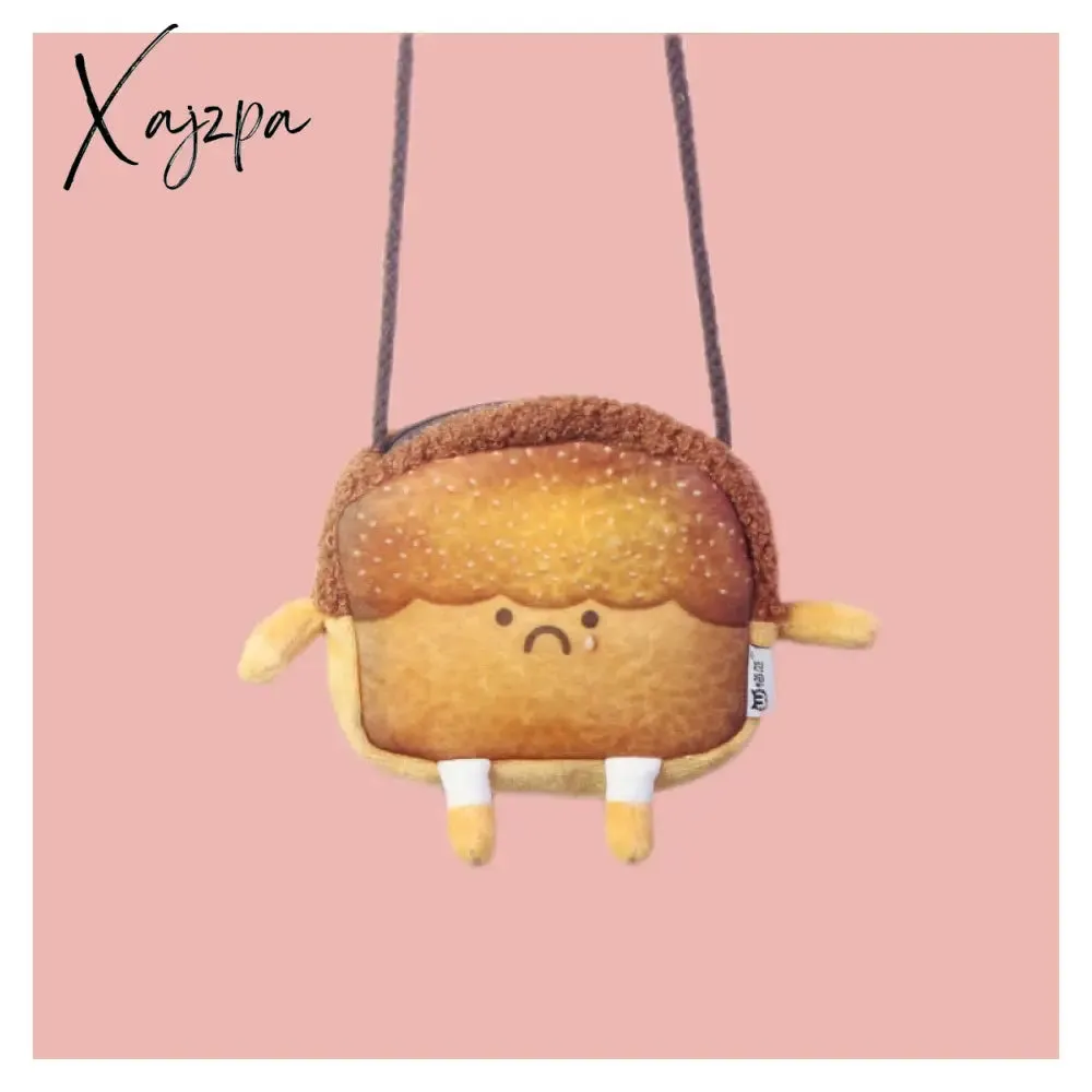 Xajzpa - Creative Bread Toast Plush Shoulder Bag Girls Coin Purse Card Holder Female Casual Cute Cartoon Handbags Storage Crossbody Tote