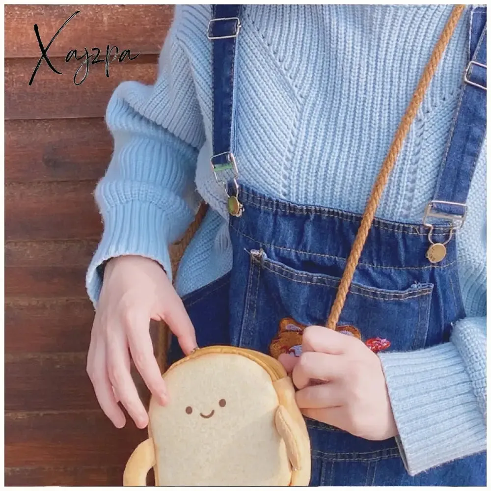 Xajzpa - Creative Bread Toast Plush Shoulder Bag Girls Coin Purse Card Holder Female Casual Cute Cartoon Handbags Storage Crossbody Tote