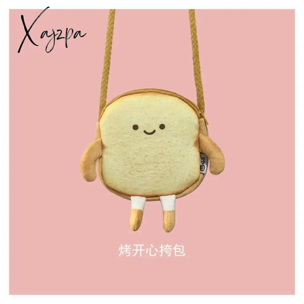 Xajzpa - Creative Bread Toast Plush Shoulder Bag Girls Coin Purse Card Holder Female Casual Cute Cartoon Handbags Storage Crossbody Tote