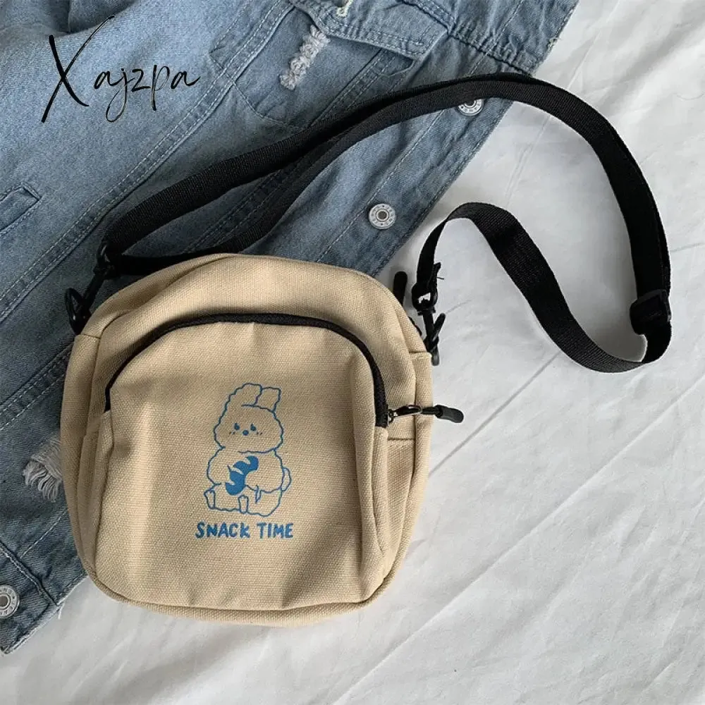 Xajzpa - Cute Rabbit Canvas Women Small Crossbody Bag Casual Student Girls Messenger Bags Vintage Ladies Phone Purse Handbag Shoulder Bag