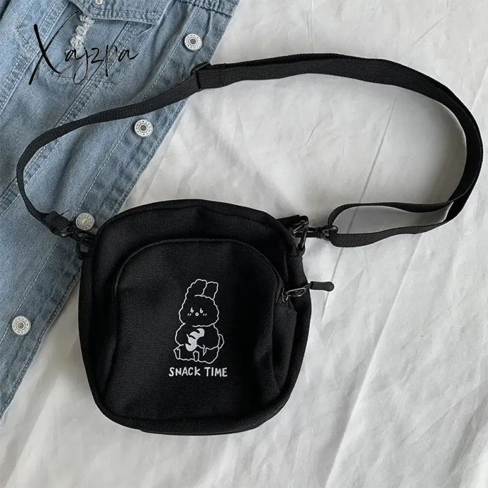 Xajzpa - Cute Rabbit Canvas Women Small Crossbody Bag Casual Student Girls Messenger Bags Vintage Ladies Phone Purse Handbag Shoulder Bag