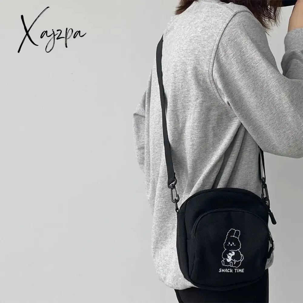 Xajzpa - Cute Rabbit Canvas Women Small Crossbody Bag Casual Student Girls Messenger Bags Vintage Ladies Phone Purse Handbag Shoulder Bag