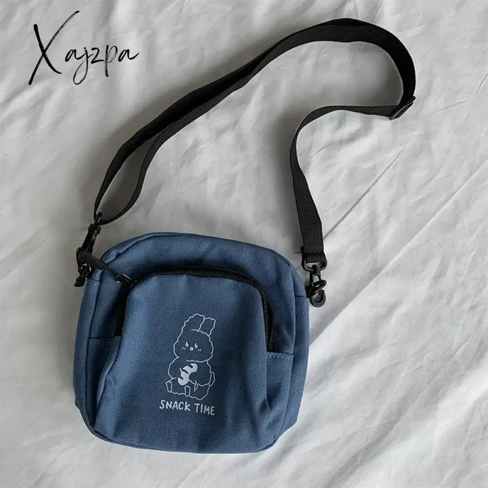Xajzpa - Cute Rabbit Canvas Women Small Crossbody Bag Casual Student Girls Messenger Bags Vintage Ladies Phone Purse Handbag Shoulder Bag