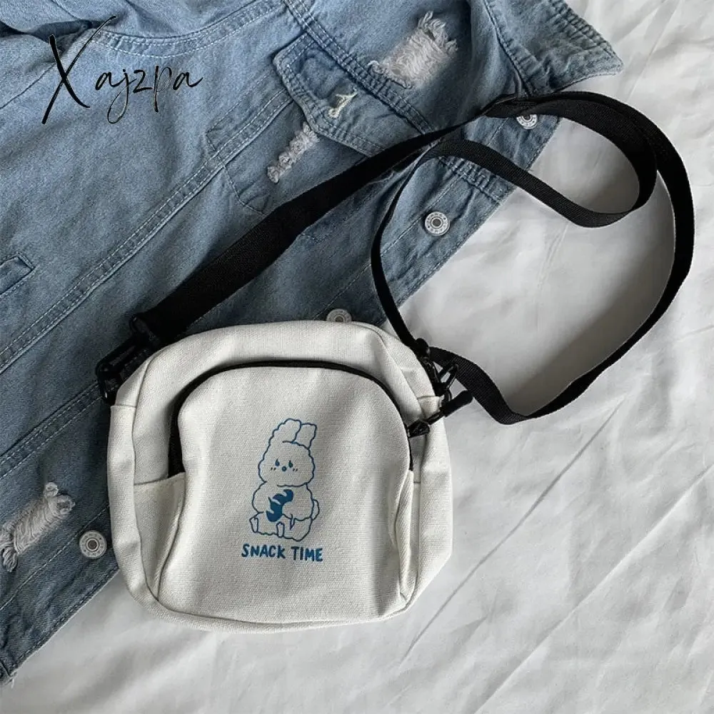 Xajzpa - Cute Rabbit Canvas Women Small Crossbody Bag Casual Student Girls Messenger Bags Vintage Ladies Phone Purse Handbag Shoulder Bag