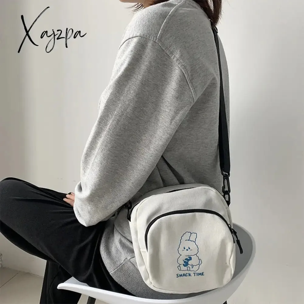 Xajzpa - Cute Rabbit Canvas Women Small Crossbody Bag Casual Student Girls Messenger Bags Vintage Ladies Phone Purse Handbag Shoulder Bag