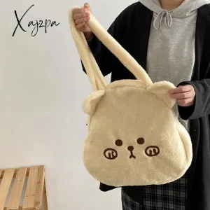 Xajzpa - Plush Winter Bag Women Cute Soft Messenger Shoulder Bags Cartoon Casual Handbag Tote Large Capacity Bear Shopper Bags Girls 446