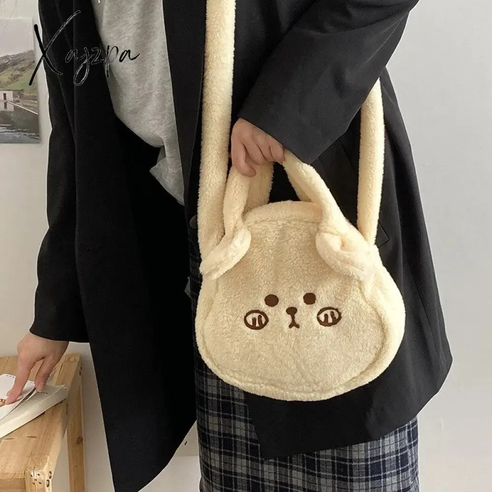 Xajzpa - Plush Winter Bag Women Cute Soft Messenger Shoulder Bags Cartoon Casual Handbag Tote Large Capacity Bear Shopper Bags Girls 446