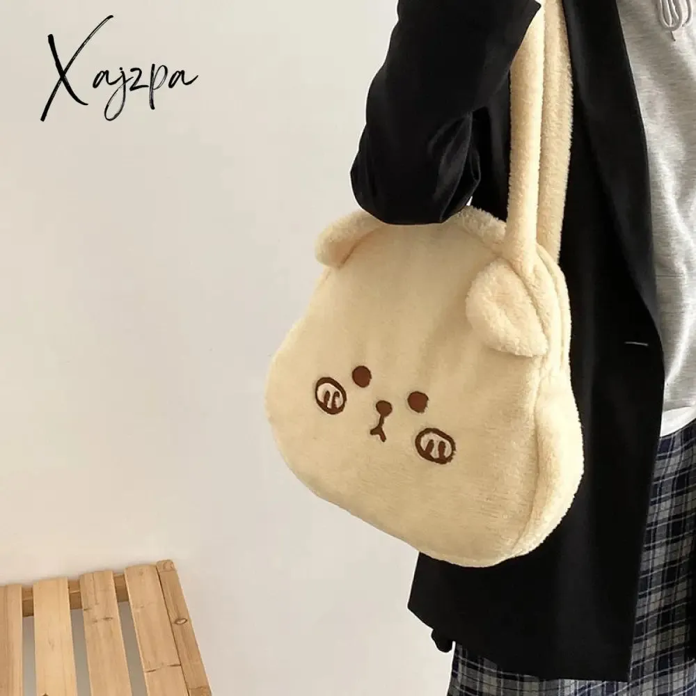 Xajzpa - Plush Winter Bag Women Cute Soft Messenger Shoulder Bags Cartoon Casual Handbag Tote Large Capacity Bear Shopper Bags Girls 446