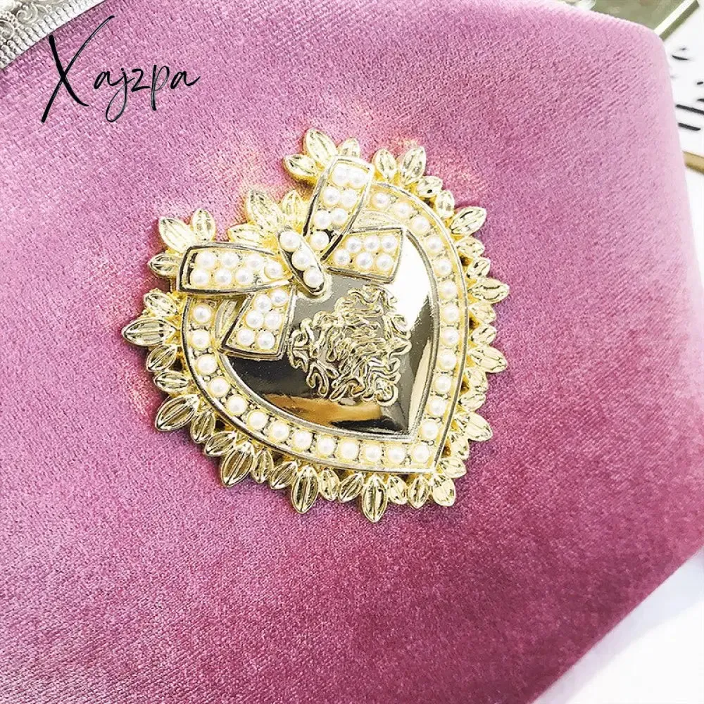 Xajzpa - Women&#39;s Retro Fashion Velvet Texture One Shoulder Messenger Bag Exquisite Love Buckle Chain Handbag 2023 Autumn Winter New Bags