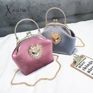 Xajzpa - Women&#39;s Retro Fashion Velvet Texture One Shoulder Messenger Bag Exquisite Love Buckle Chain Handbag 2023 Autumn Winter New Bags