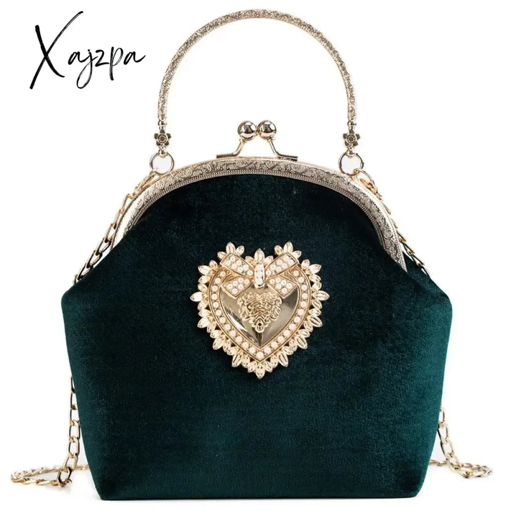 Xajzpa - Women&#39;s Retro Fashion Velvet Texture One Shoulder Messenger Bag Exquisite Love Buckle Chain Handbag 2023 Autumn Winter New Bags