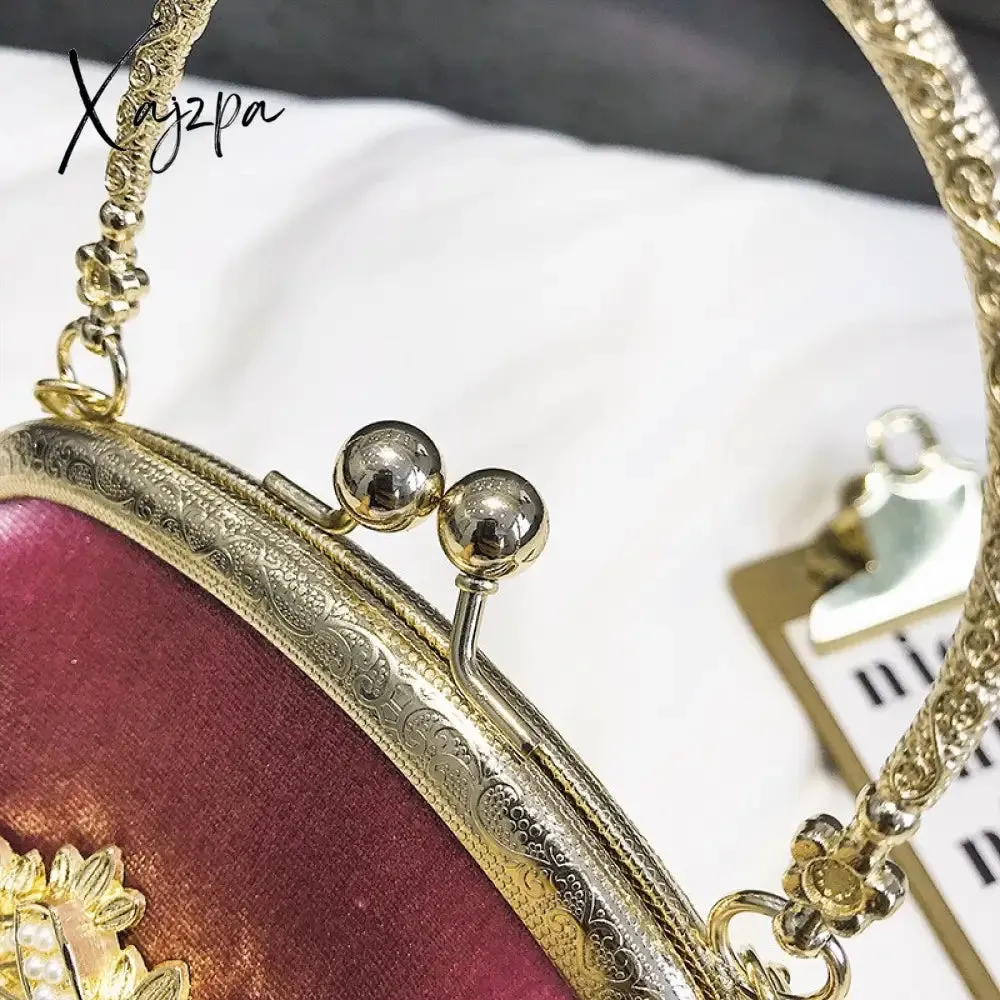 Xajzpa - Women&#39;s Retro Fashion Velvet Texture One Shoulder Messenger Bag Exquisite Love Buckle Chain Handbag 2023 Autumn Winter New Bags