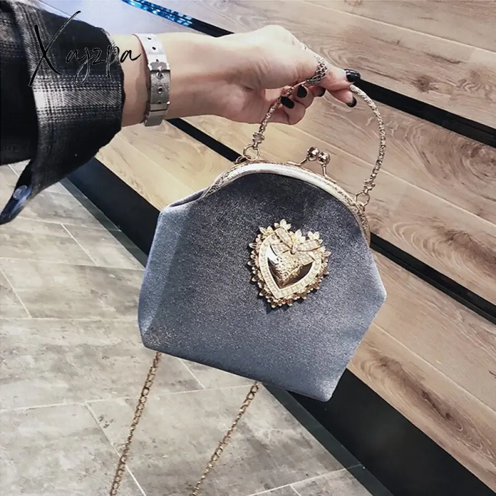Xajzpa - Women&#39;s Retro Fashion Velvet Texture One Shoulder Messenger Bag Exquisite Love Buckle Chain Handbag 2023 Autumn Winter New Bags