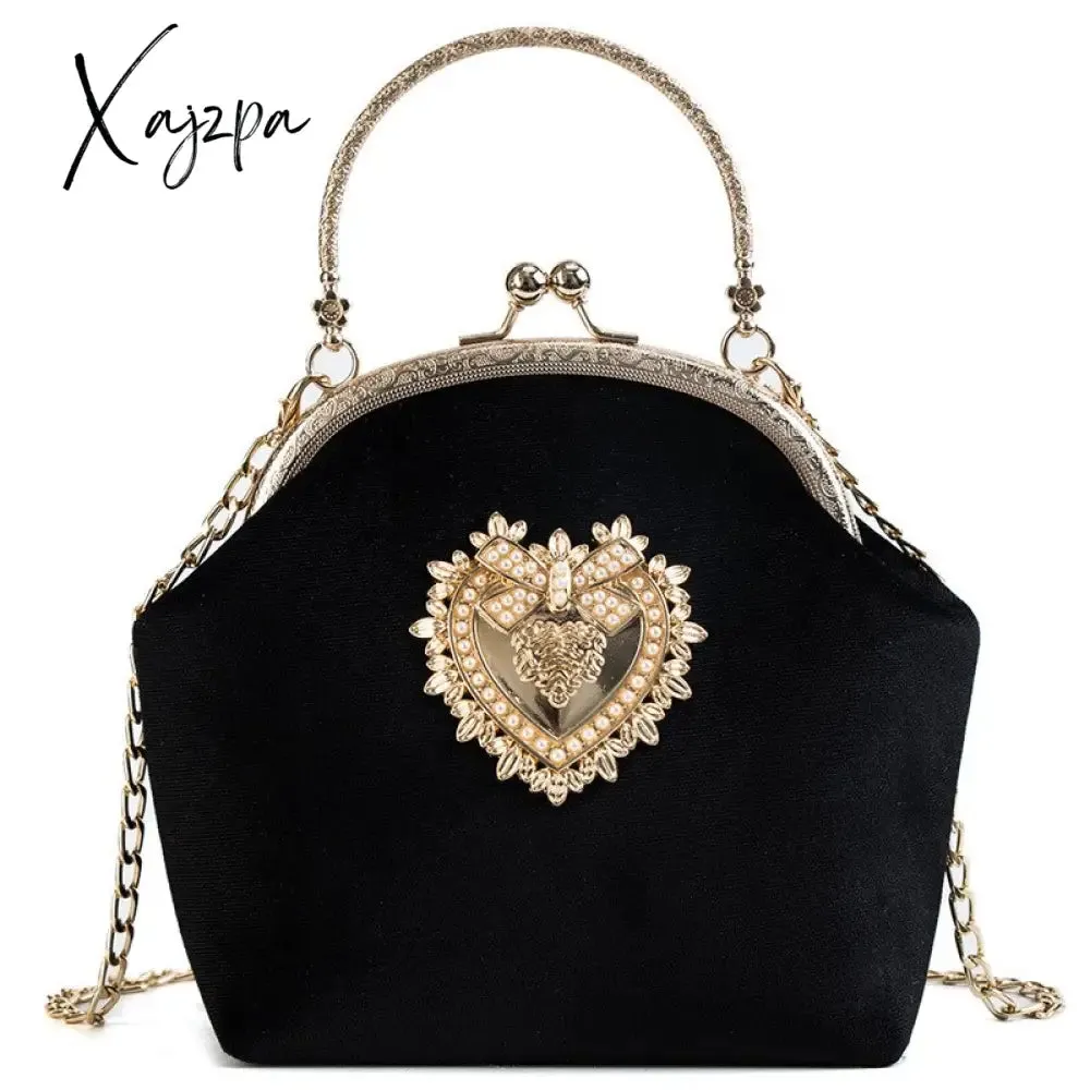 Xajzpa - Women&#39;s Retro Fashion Velvet Texture One Shoulder Messenger Bag Exquisite Love Buckle Chain Handbag 2023 Autumn Winter New Bags