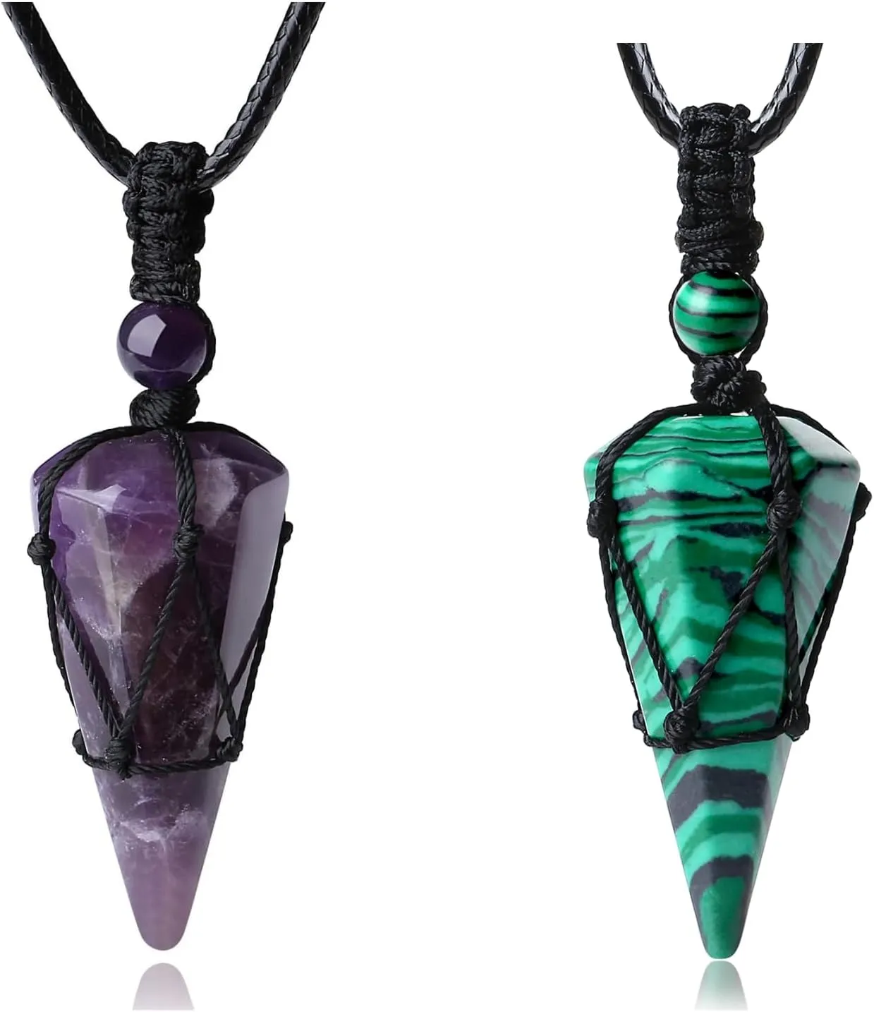 XIANNVXI Healing Crystal Stone Pointed Necklace Adjustable Black Rope Natural Gemstone Pendant Necklaces Jewelry for Men Women