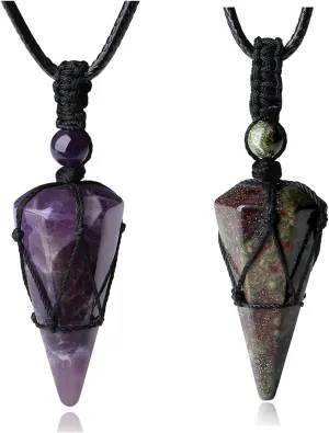 XIANNVXI Healing Crystal Stone Pointed Necklace Adjustable Black Rope Natural Gemstone Pendant Necklaces Jewelry for Men Women