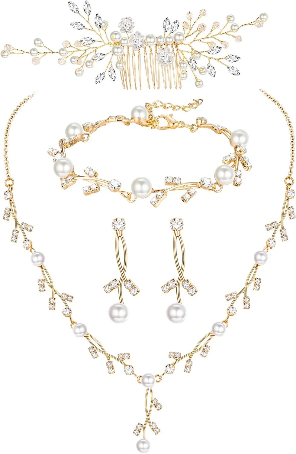 YADOCA Pearl Prom Jewelry Set For Women Pearl Rhinestone Crystal Drop Necklace Earring Bracelet Hair Pins Prom Bride Bridesmaid Wedding Bridal Jewelry Accessories Silver Gold Rose Gold