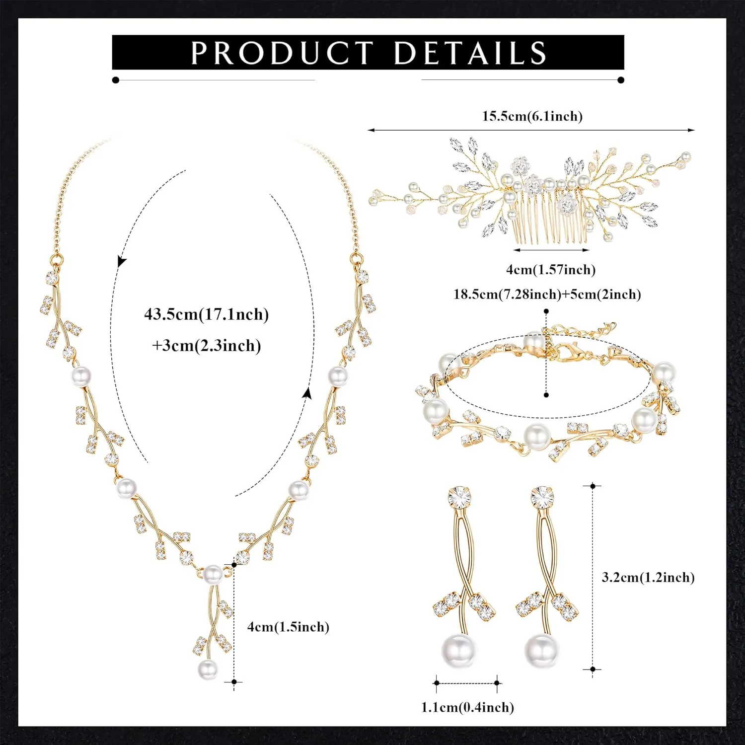 YADOCA Pearl Prom Jewelry Set For Women Pearl Rhinestone Crystal Drop Necklace Earring Bracelet Hair Pins Prom Bride Bridesmaid Wedding Bridal Jewelry Accessories Silver Gold Rose Gold