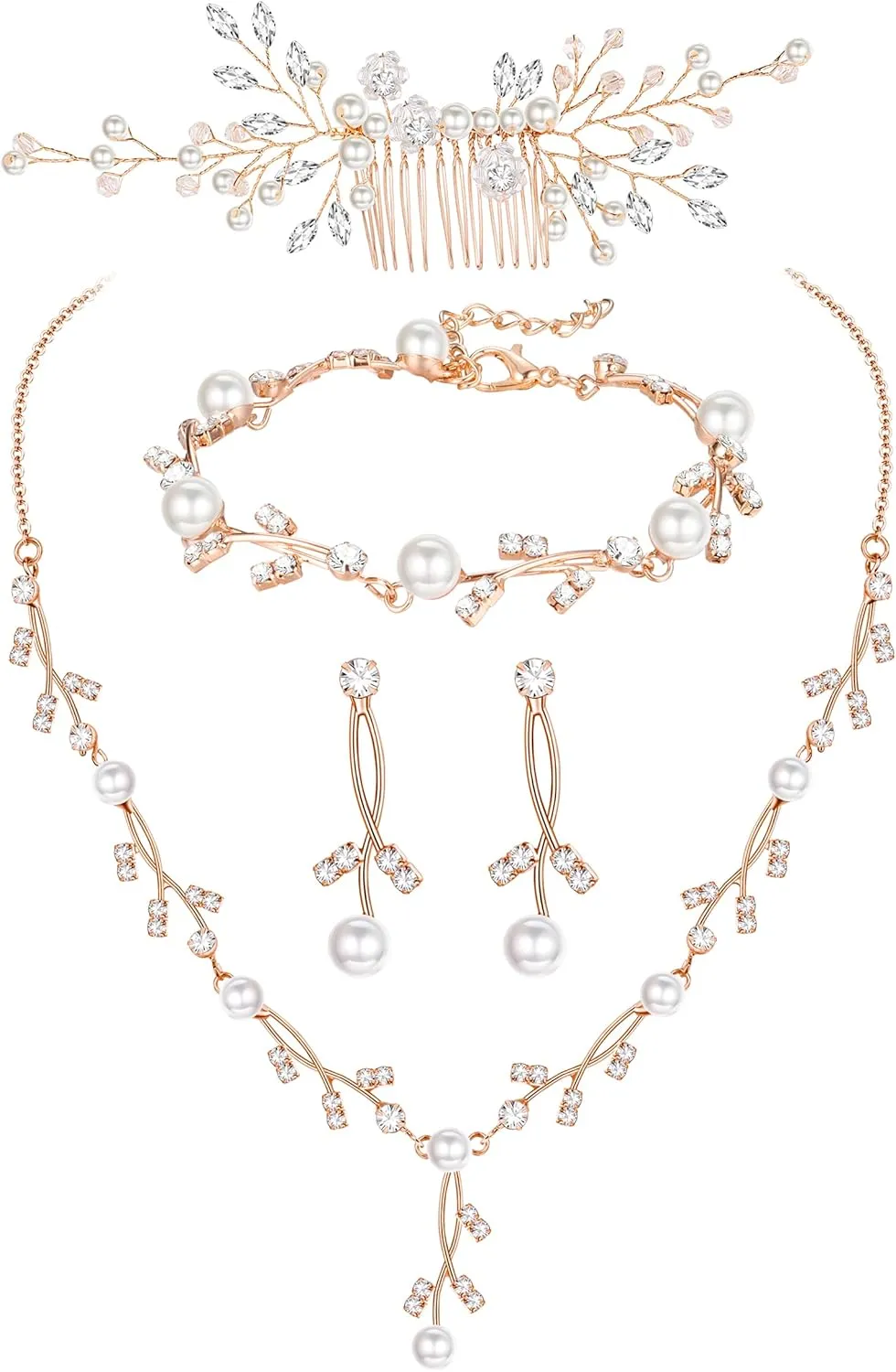 YADOCA Pearl Prom Jewelry Set For Women Pearl Rhinestone Crystal Drop Necklace Earring Bracelet Hair Pins Prom Bride Bridesmaid Wedding Bridal Jewelry Accessories Silver Gold Rose Gold