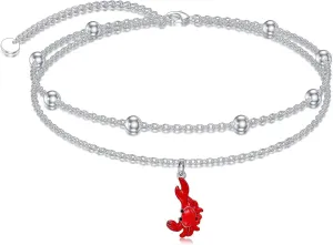 YAFEINI Crab Anklet Sterling Silver Crab Double Layer Anklet Cancer Zodiac Ankle Foot Jewelry For Women