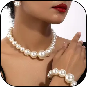 YANCHUN Pearl Jewelry Set - Choker Necklace, Stud Earrings, Costume Jewelry for Daily, Holiday, Wedding Occasions