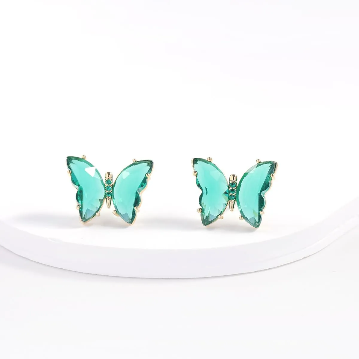 YOQUCOL Butterfly Shape Crystal Gold Stud Earrings for Women