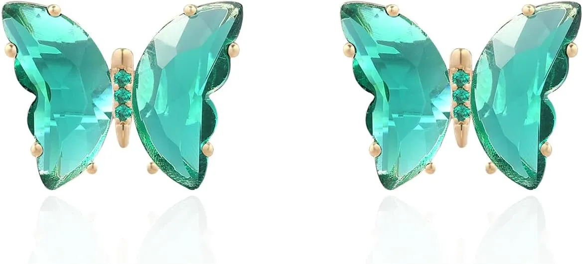YOQUCOL Butterfly Shape Crystal Gold Stud Earrings for Women
