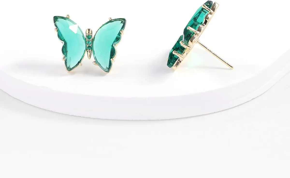 YOQUCOL Butterfly Shape Crystal Gold Stud Earrings for Women