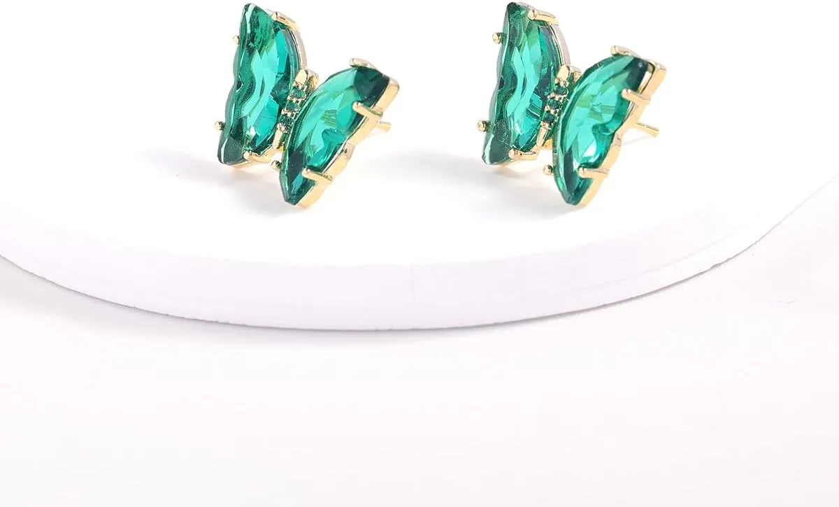 YOQUCOL Butterfly Shape Crystal Gold Stud Earrings for Women