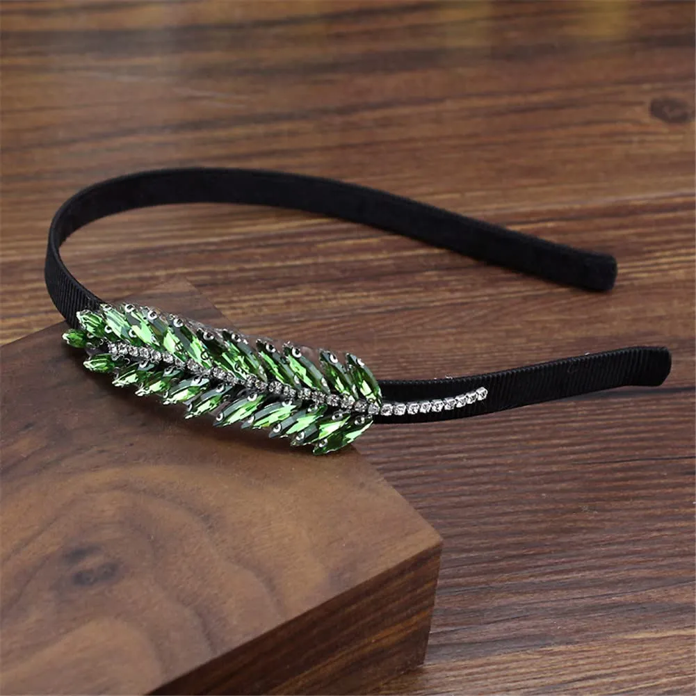 Youllyuu AB Crystal Leaf Hairband Rhinestone Headband Hair Accessories For Women Girls