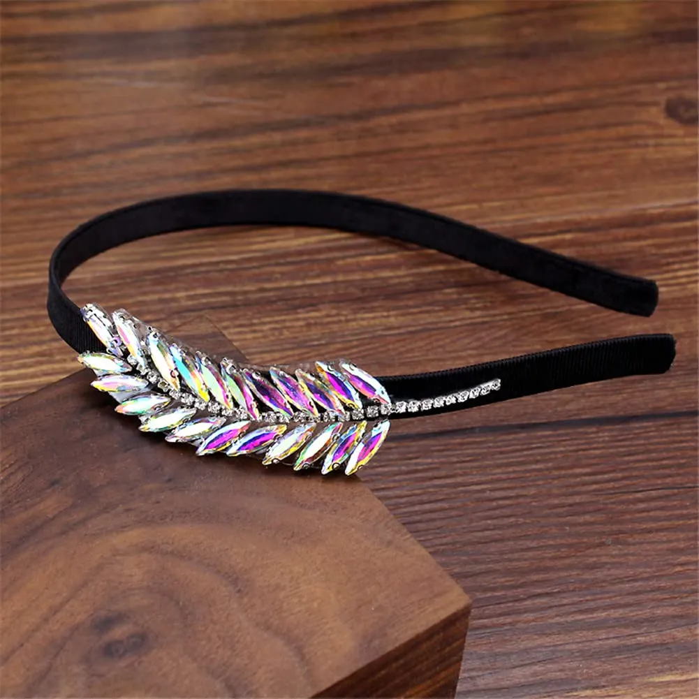 Youllyuu AB Crystal Leaf Hairband Rhinestone Headband Hair Accessories For Women Girls