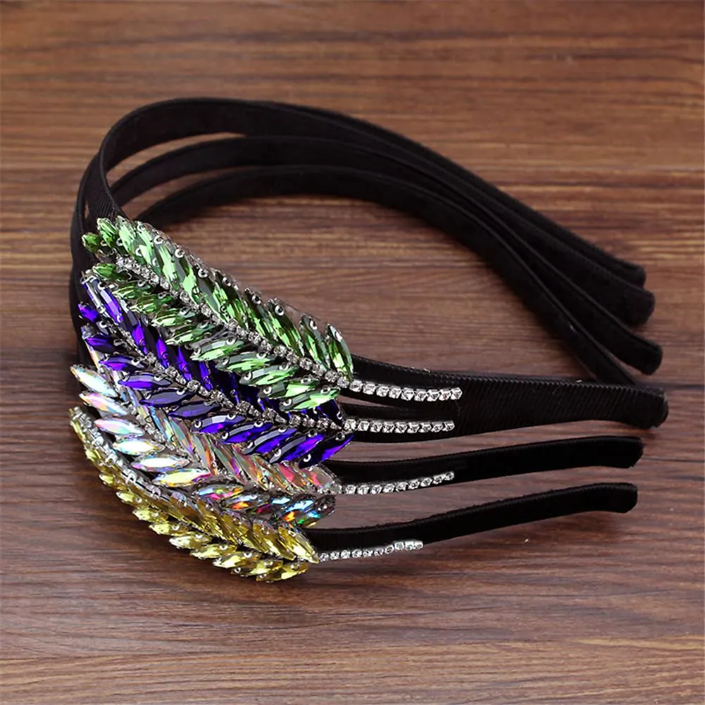 Youllyuu AB Crystal Leaf Hairband Rhinestone Headband Hair Accessories For Women Girls
