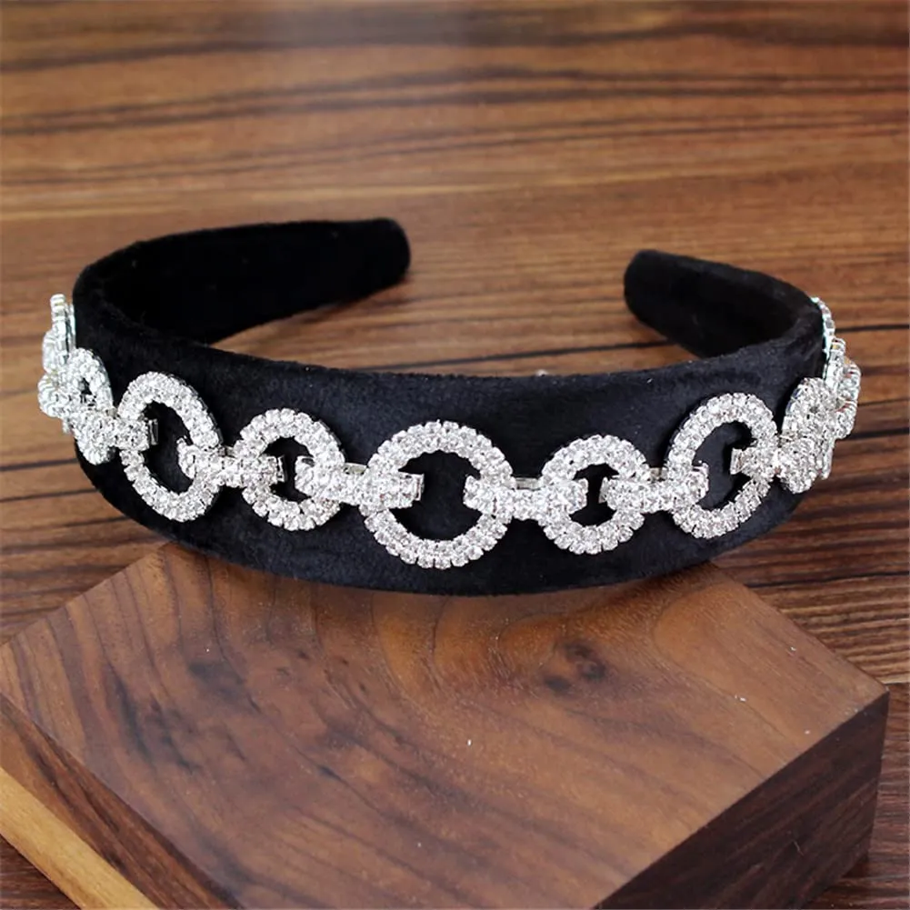 Youllyuu Round Crystal Hairbands Wide Sparkly Rhinestone Headband Wedding Hair Jewelry For Women