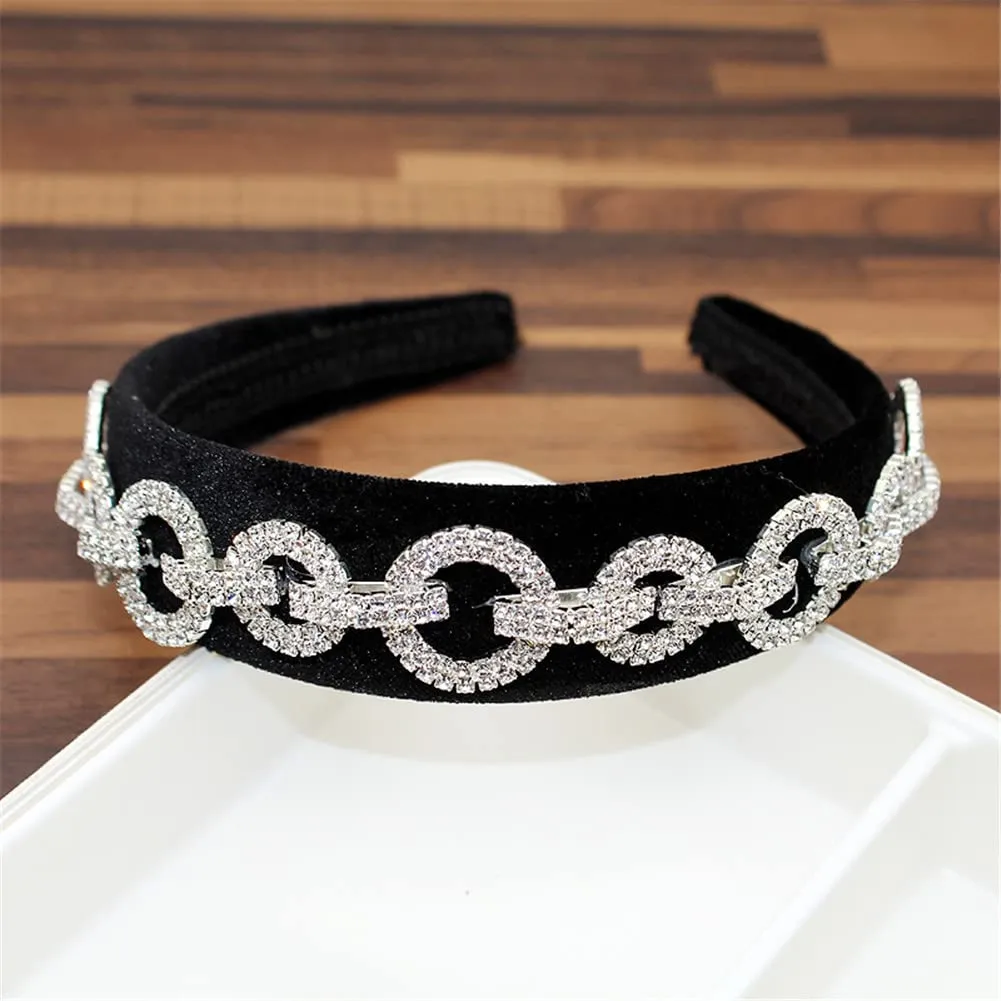 Youllyuu Round Crystal Hairbands Wide Sparkly Rhinestone Headband Wedding Hair Jewelry For Women