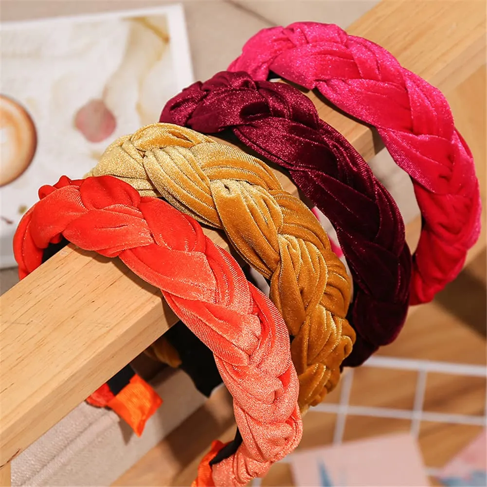 Youllyuu Wide Hair Accessories Velour Hairbands Braided Headband Women Hair Hoop Bands Girls Headdress
